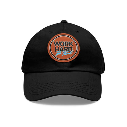 Work Hard Be Kind Black Circle Hat with Leather Patch - Hats | ShirtyAgents