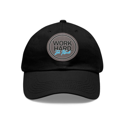 Work Hard Be Kind Black Circle Hat with Leather Patch - Hats | ShirtyAgents