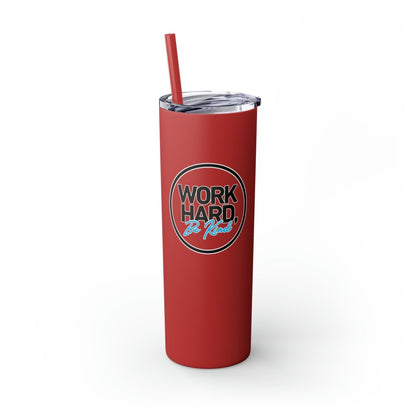 Work Hard Be Kind Black Circle Skinny Tumbler with Straw - Mug | ShirtyAgents