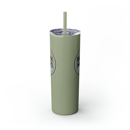 Work Hard Be Kind Black Circle Skinny Tumbler with Straw - Mug | ShirtyAgents