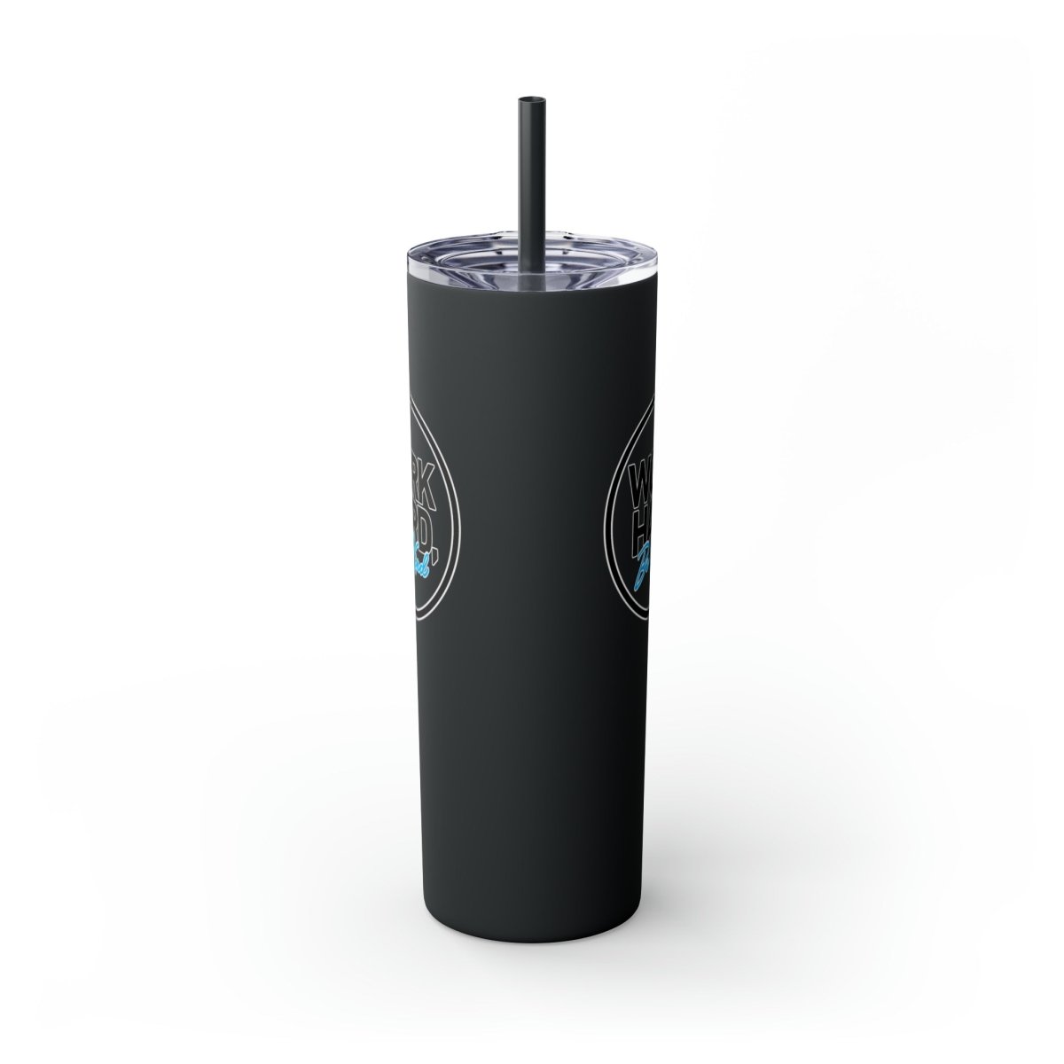 Work Hard Be Kind Black Circle Skinny Tumbler with Straw - Mug | ShirtyAgents