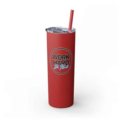 Work Hard Be Kind Black Circle Skinny Tumbler with Straw - Mug | ShirtyAgents