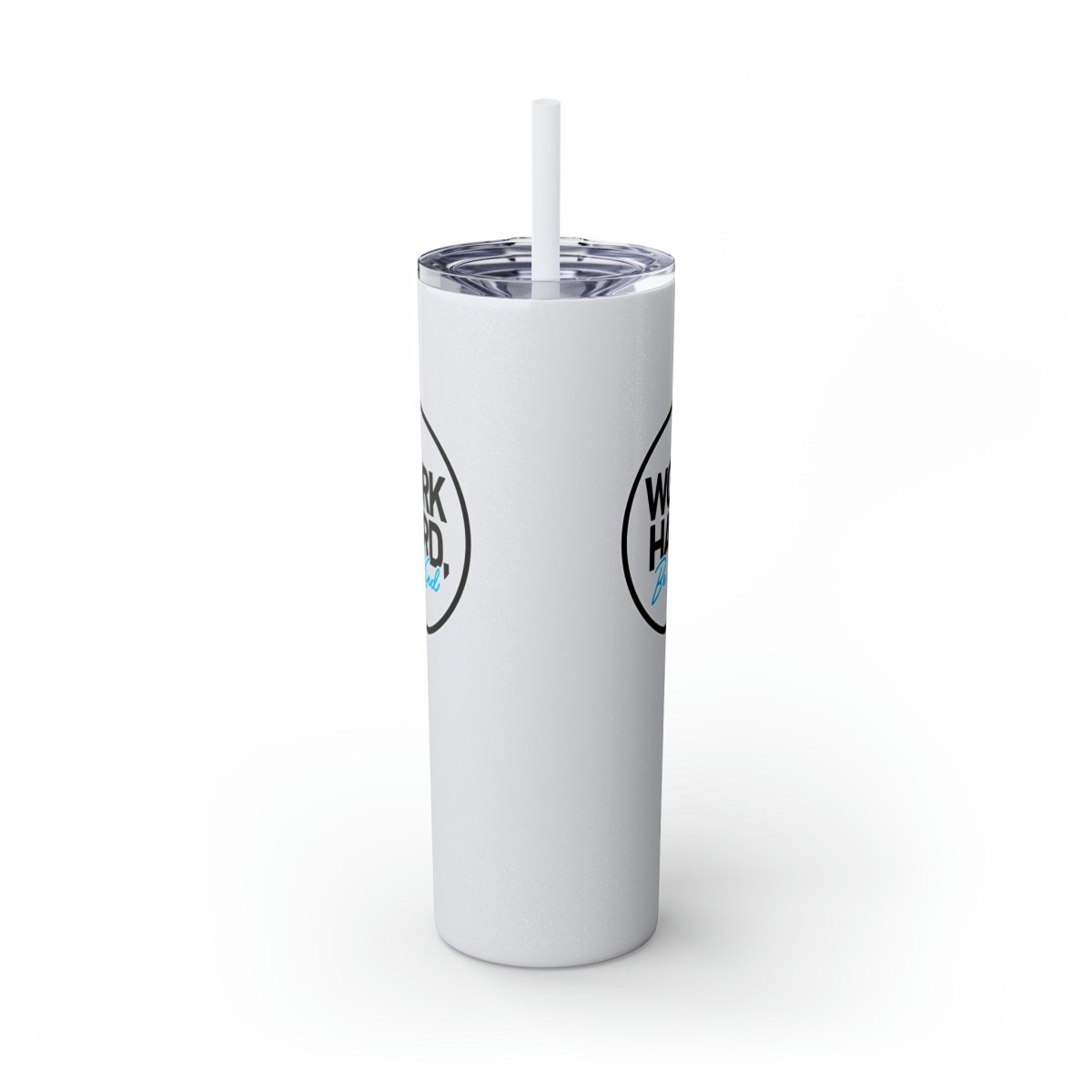 Work Hard Be Kind Black Circle Skinny Tumbler with Straw - Mug | ShirtyAgents