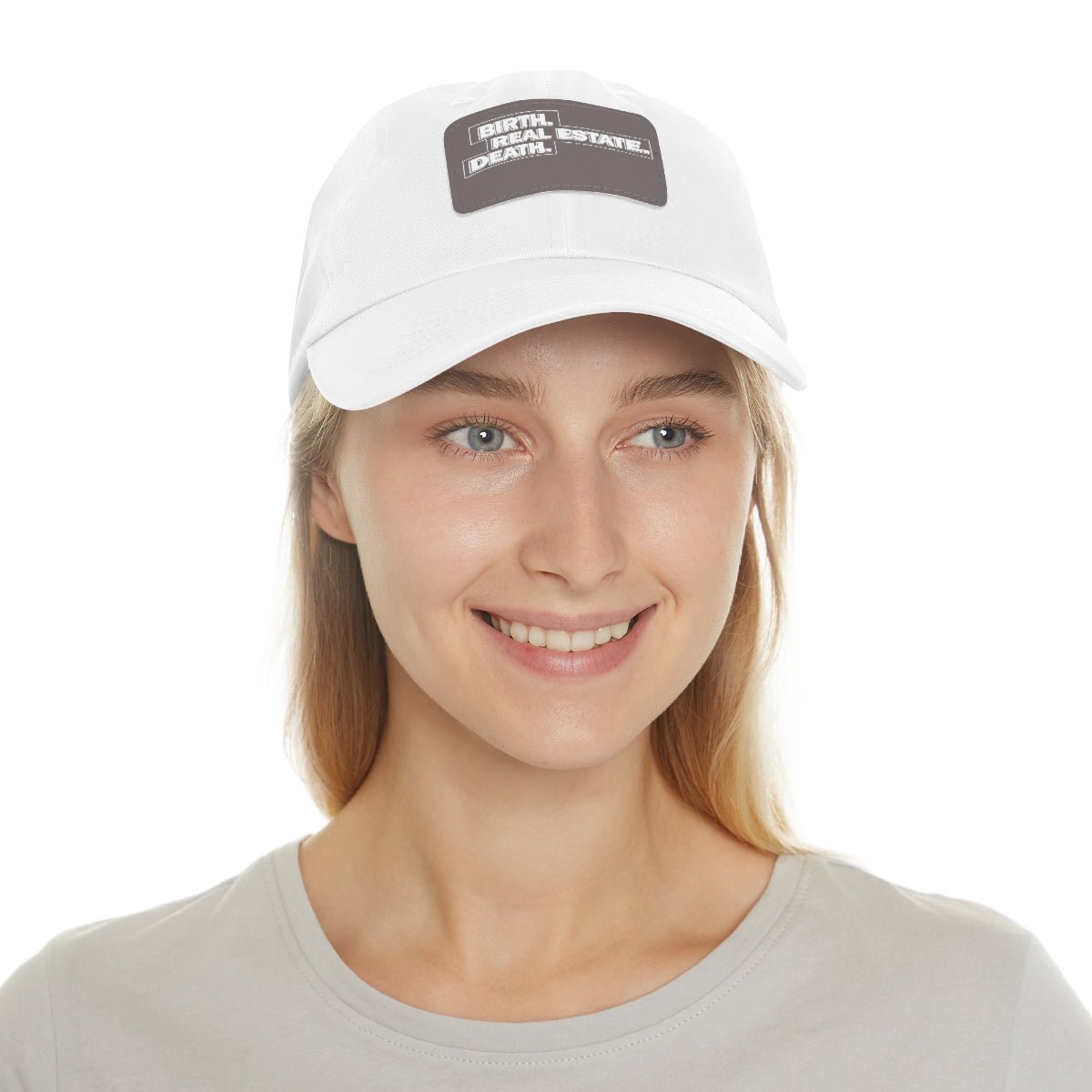 Birth. Real Estate. Death. Hat with Leather Patch - Hats | ShirtyAgents