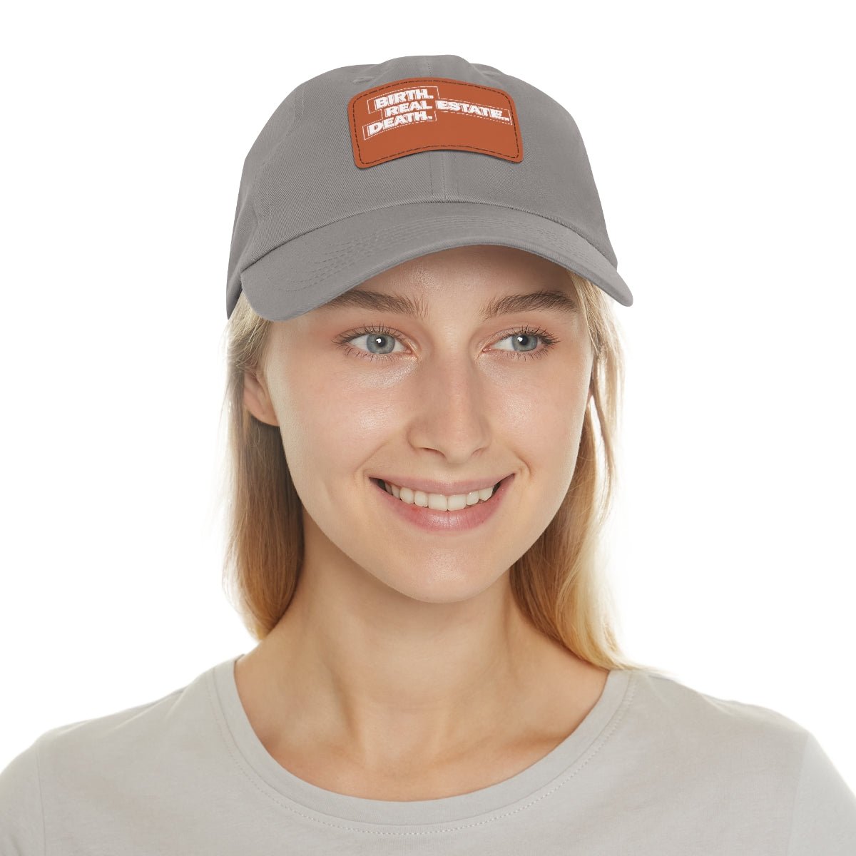 Birth. Real Estate. Death. Hat with Leather Patch - Hats | ShirtyAgents