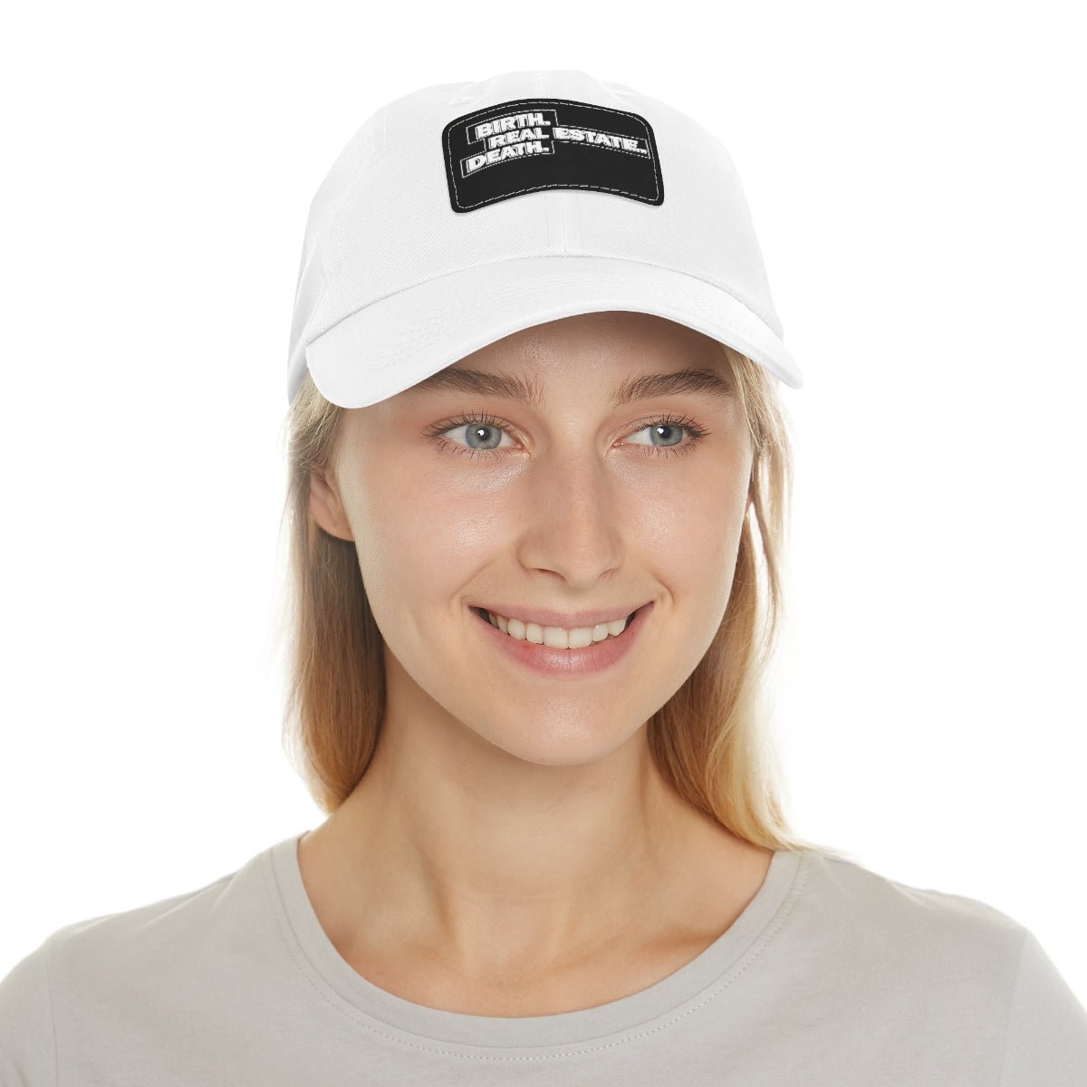 Birth. Real Estate. Death. Hat with Leather Patch - Hats | ShirtyAgents