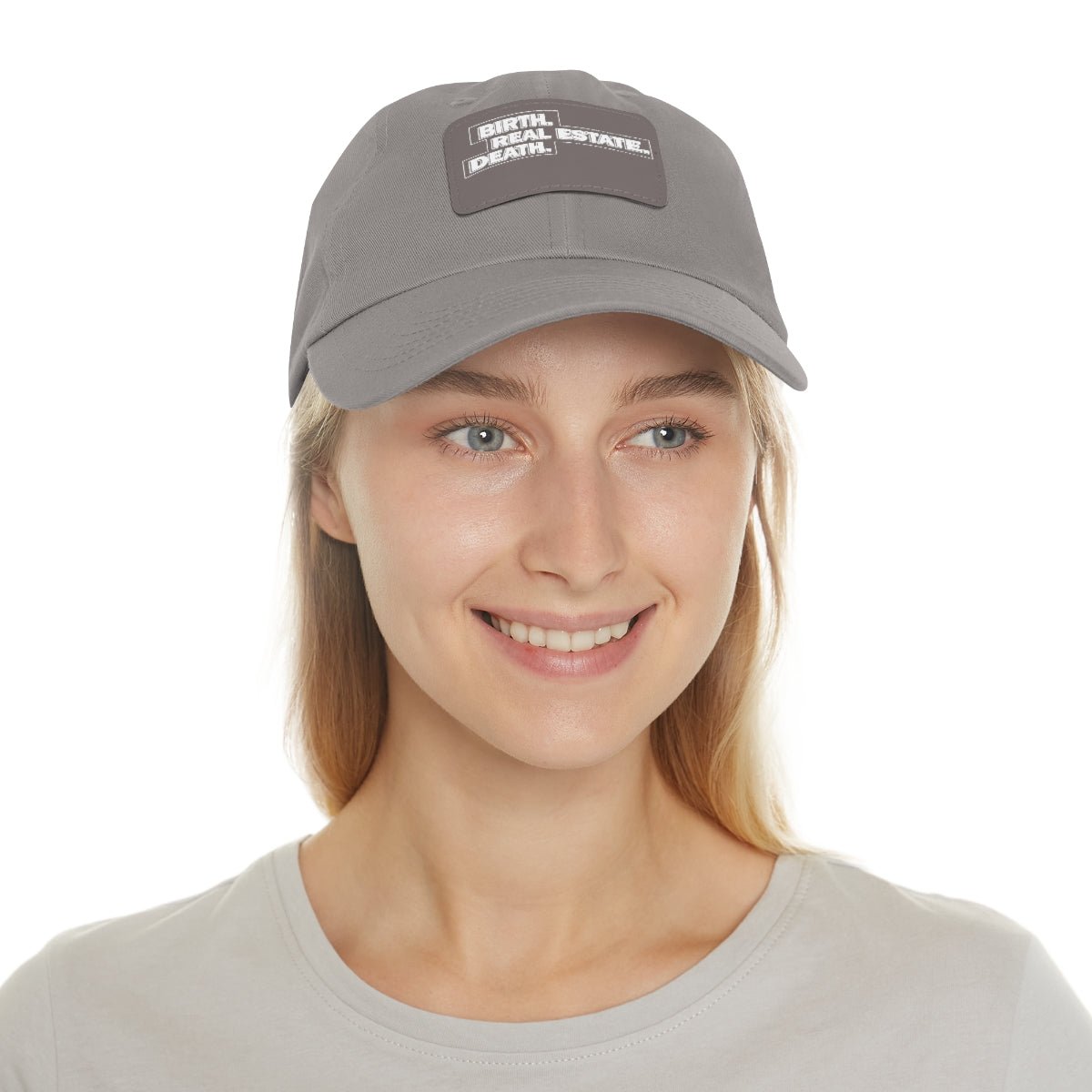 Birth. Real Estate. Death. Hat with Leather Patch - Hats | ShirtyAgents
