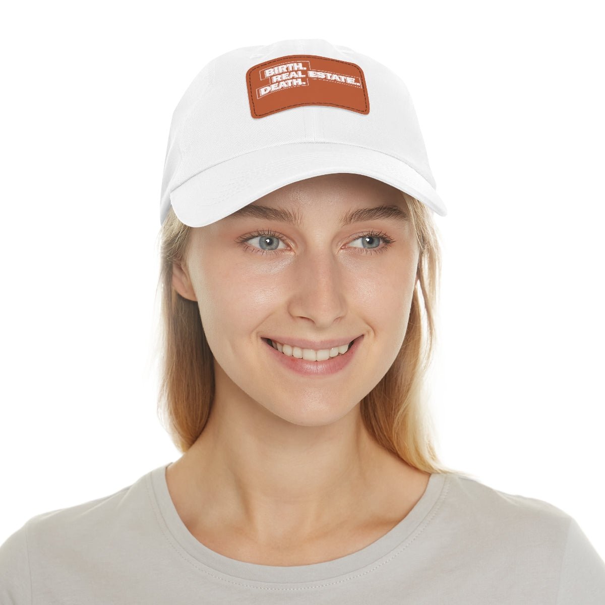 Birth. Real Estate. Death. Hat with Leather Patch - Hats | ShirtyAgents
