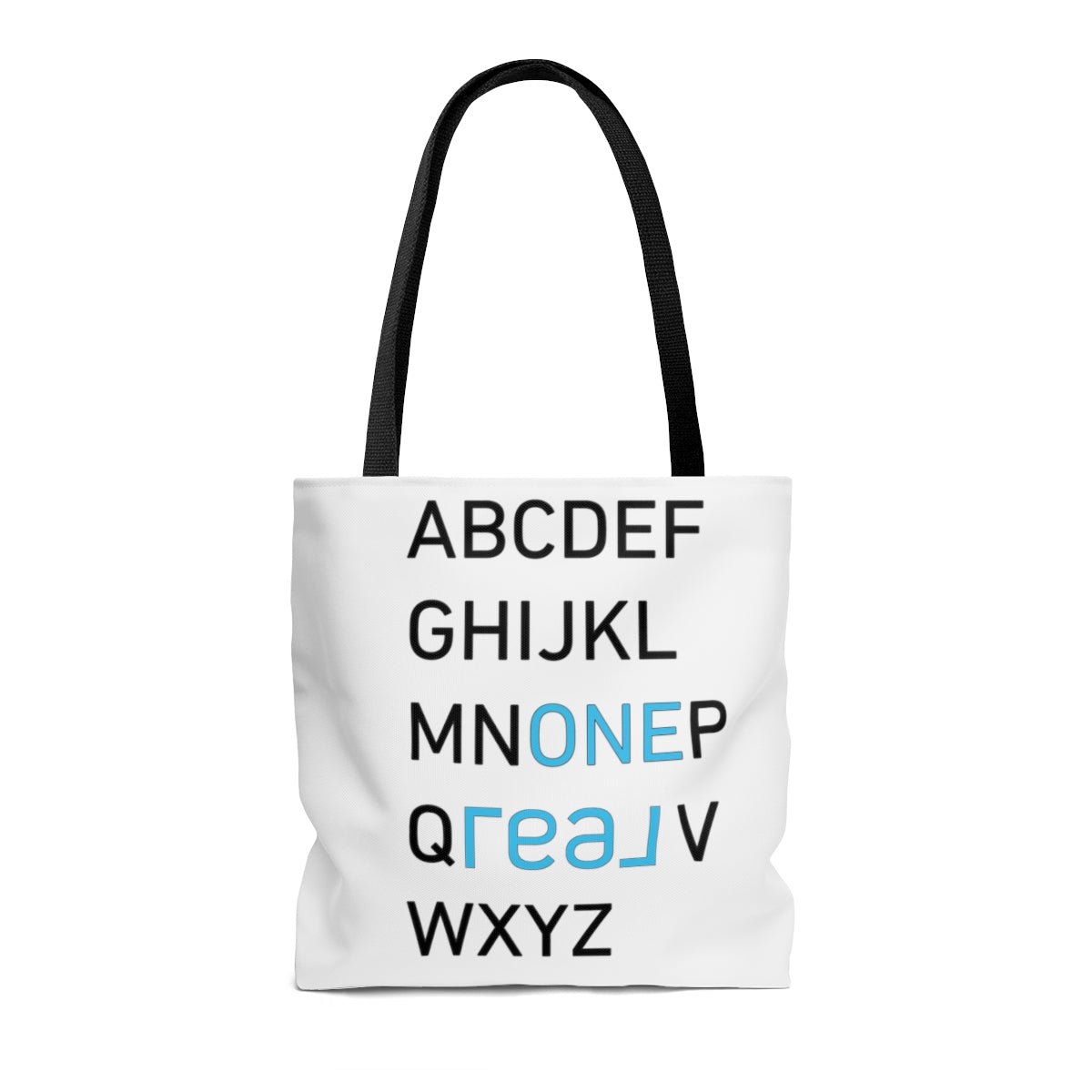 One REAL Alphabet AOP Tote Bag - Bags | ShirtyAgents