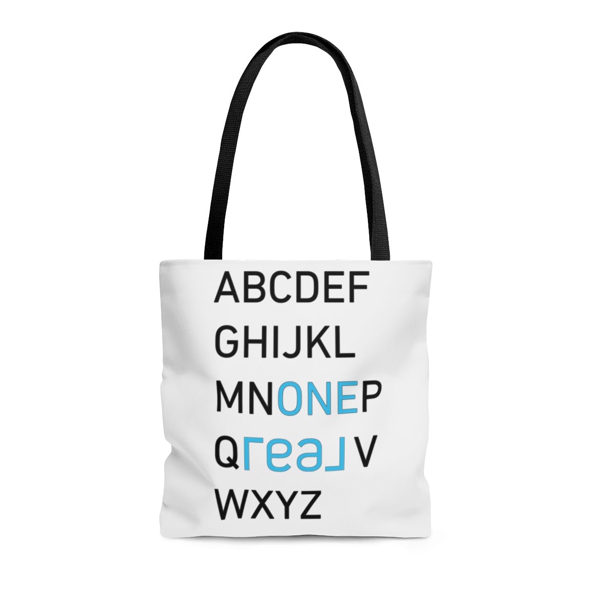 One REAL Alphabet AOP Tote Bag - Bags | ShirtyAgents