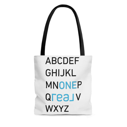 One REAL Alphabet AOP Tote Bag - Bags | ShirtyAgents