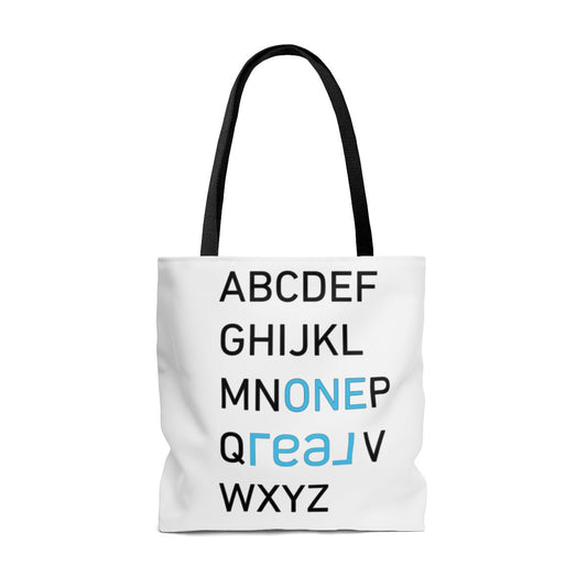 One REAL Alphabet AOP Tote Bag - Bags | ShirtyAgents