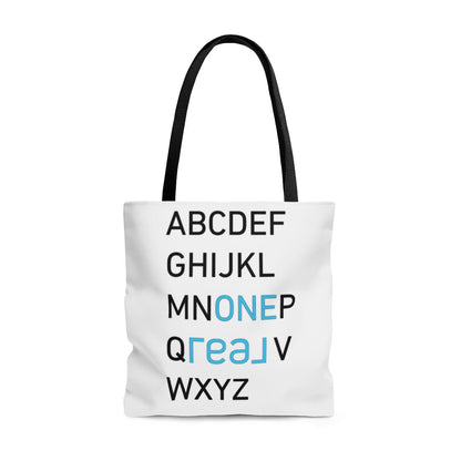 One REAL Alphabet AOP Tote Bag - Bags | ShirtyAgents